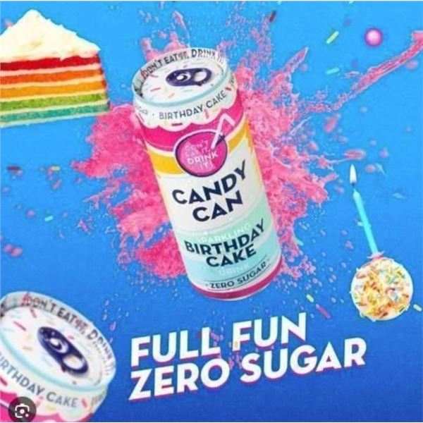 Candy Can Birthday Cake Sparkling Drink, Zero Sugar, 12x330ml