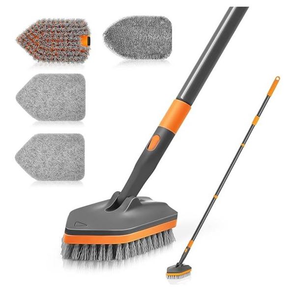 Newe D4-1 Tub Tile Scrubber Brush with Adjustable Telescopic Pole **Color May Vary**