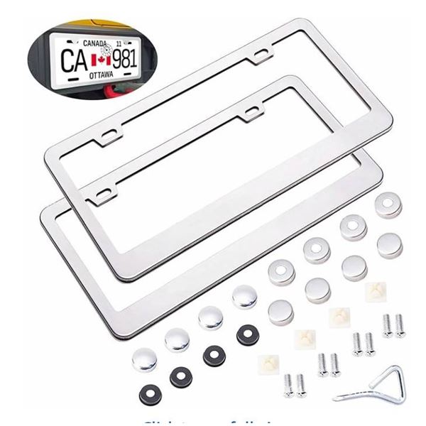 JALCH Set of 2 License Plate Holders in White 8K Mirror Stainless Steel Fits Canadian Plates