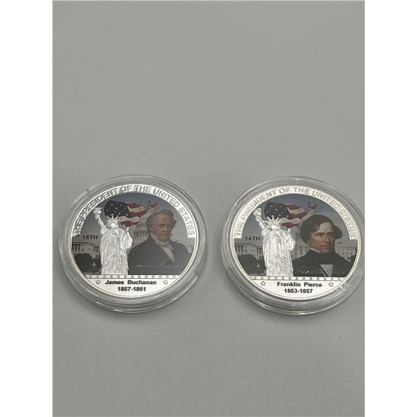 Two Commemorative Coins Featuring James Buchanan and Franklin Pierce, 1853-1861