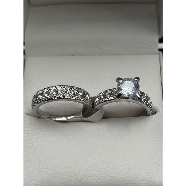 Silver .925 Ladies double wedding ring 1.0 carat solitaire set