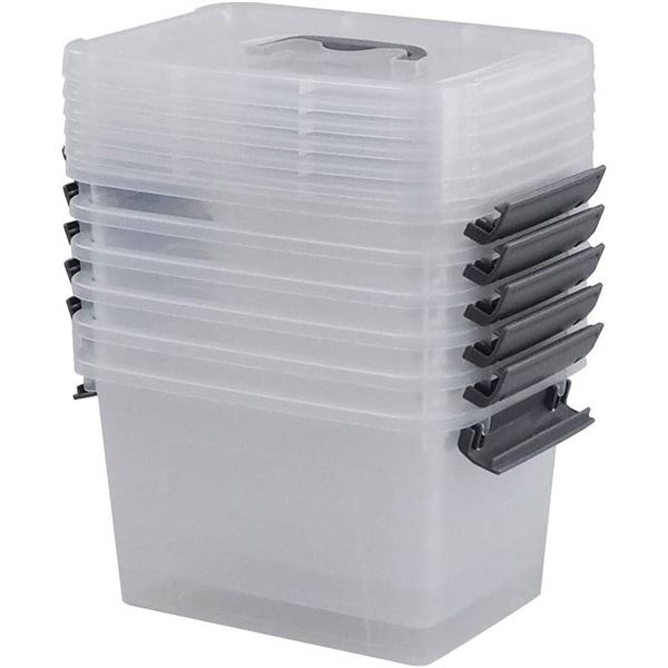Clear Plastic Storage Bins with Gray Handles (SEE PHOTO FOR DAMAGE)