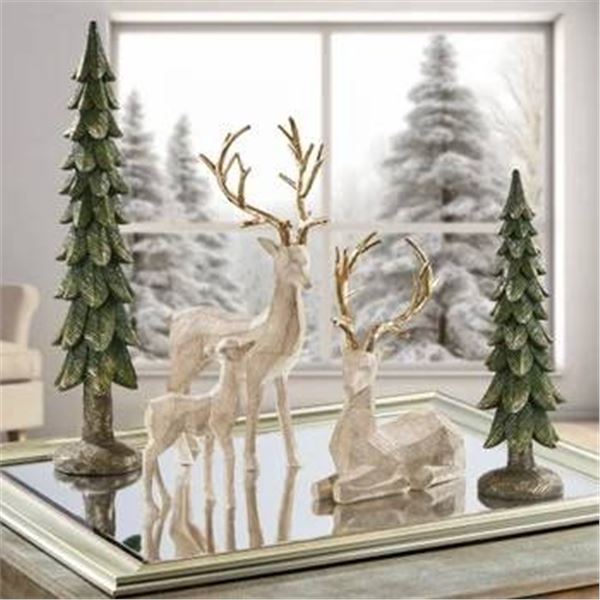 Deer Family With Trees 6-Piece Figurine Set