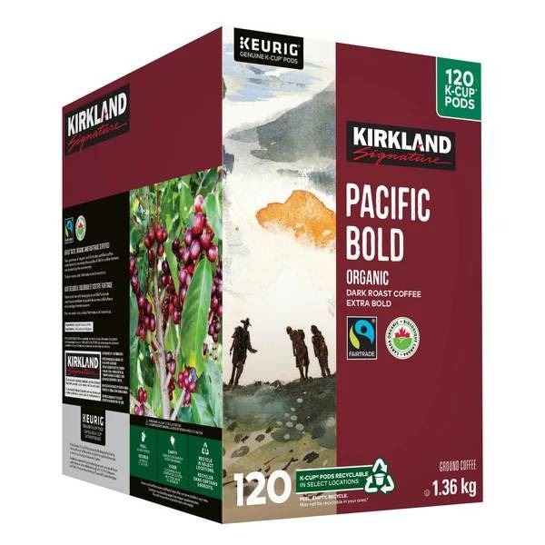 Kirkland Signature Pacific Bold Organic Coffee Pods, 120 Count