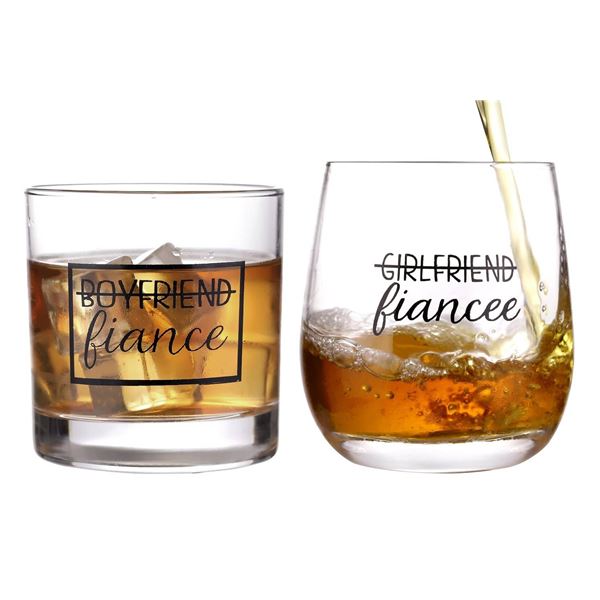 Engagement Glass Set for Couples – Wine and Whiskey Glass