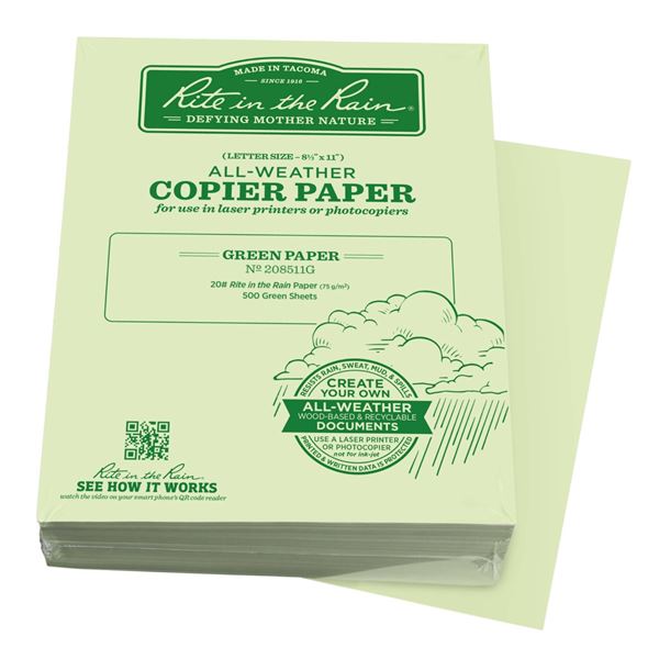 Rite in the Rain All-Weather Copier Paper N208511G, Green, 500 Sheets