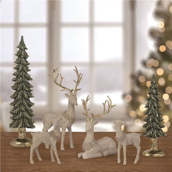 Deer Family With Trees Six-Piece Decorative Set