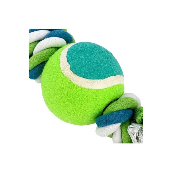 Green and Blue Rope Tug Toys with Tennis Balls, Set of 4