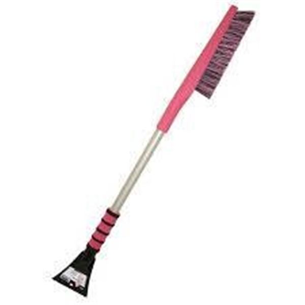 Pink and Metallic Ice Scraper with Brush Attachment