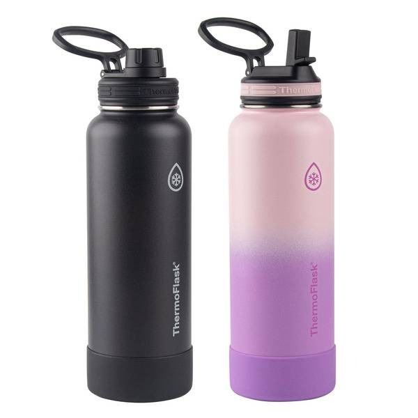 ThermoFlask 40 Oz Insulated Stainless Steel Water Bottles, Black and Pink