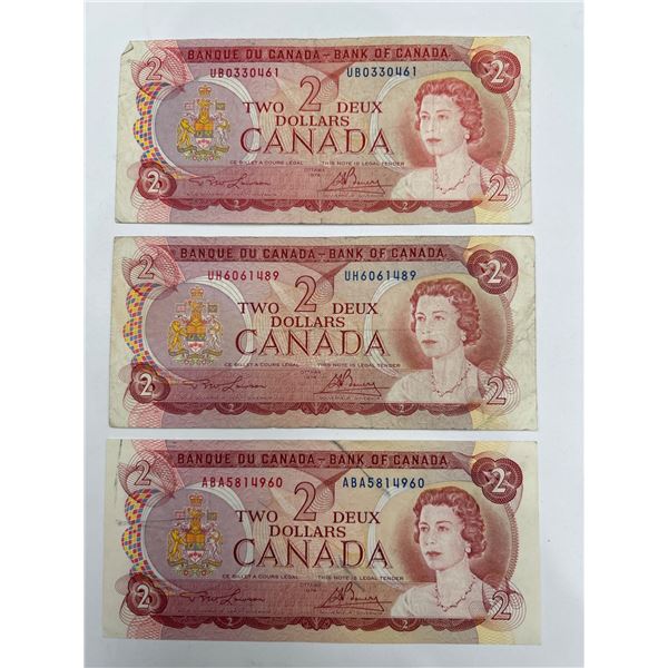 Three 1954 Bank of Canada Two Dollar Notes, Modified Portrait