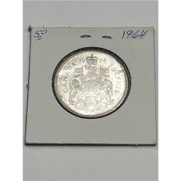 1964 Canadian 50-Cent Silver Coin Featuring Elizabeth II