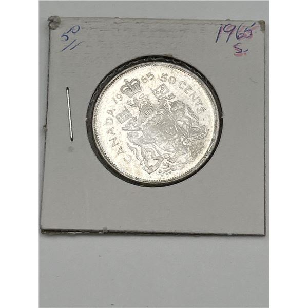 1965 Canadian 50-Cent Silver Coin Featuring Elizabeth II