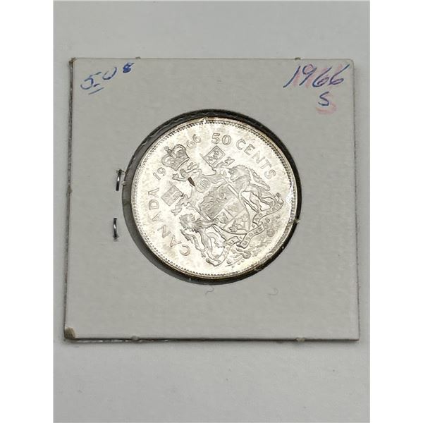 1966 Canadian 50-Cent Silver Coin Featuring Elizabeth II
