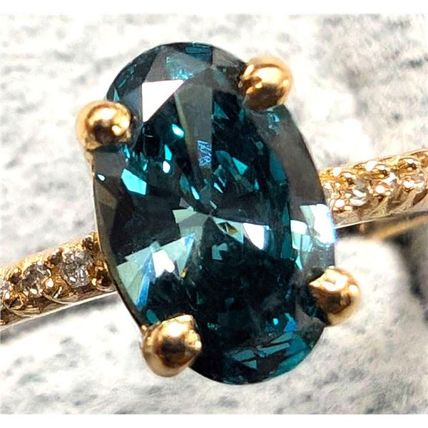 $3000, 10K(1.22g), LAB BLUE DIAMOND (1.1+0.05ct)RING, size 6.5, appraised value $3000