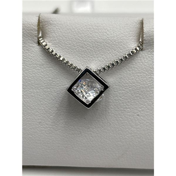 Silver cube solitaire .60 Carat Pendant & Chain Set