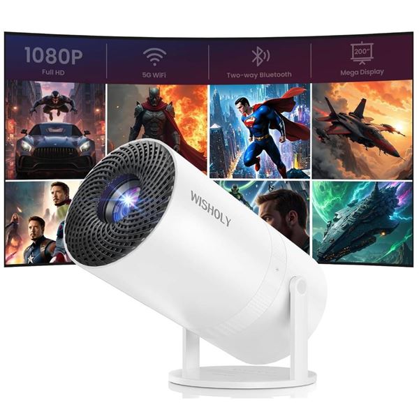 WISHOLY 1080P Mini Projector with WiFi 6 and Bluetooth, Outdoor Portable Projector