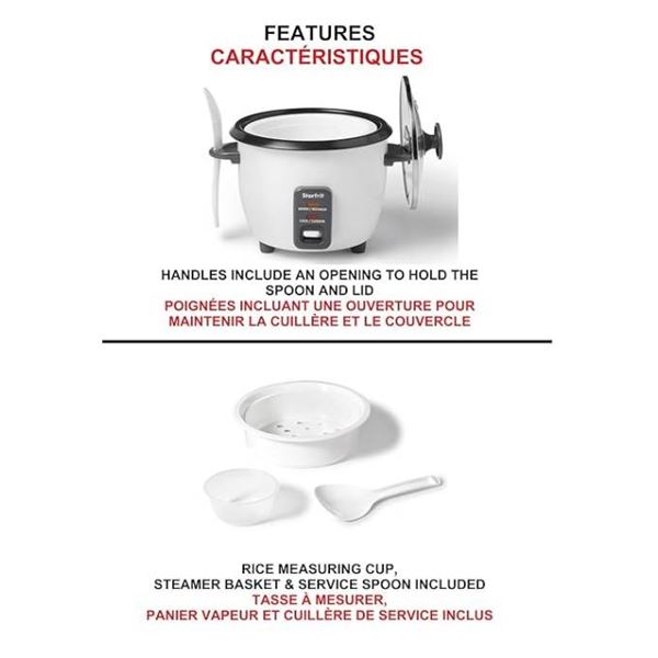 Starfrit Electric Rice Cooker – 6 Cups – Steamer Basket, Measuring Cup & Service S