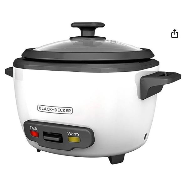 Black+Decker 2 in 1 Rice Cooker With Glass Lid and Steamer Basket