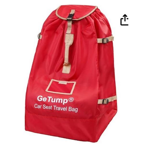 GeTump Car Seat Travel Bag in Red Nylon with Adjustable Straps