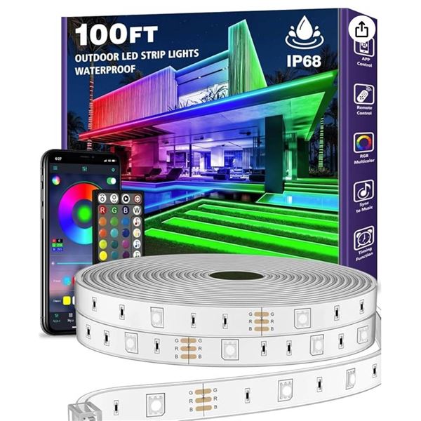 Lot of 2 – Outdoor Waterproof LED Strip Lights for Decoration 100ft
