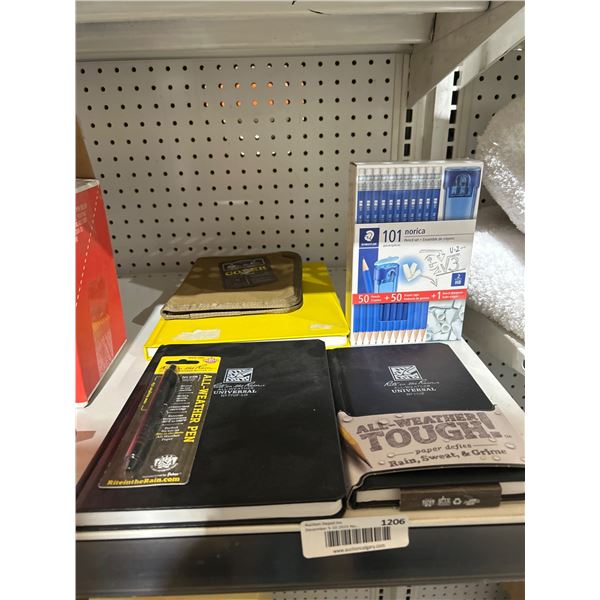 Lot of Rite in the Rain Writing Supplies Including Notebooks, Pen, and Cover