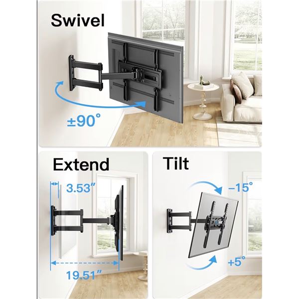 Pipishell Full Motion TV Wall Mount for 26-60 Inch TVs up to 77 lbs, Height Adjustable Corner Wall M