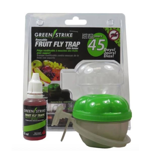 Lot of 3 Green Strike Reusable Fruit Fly Traps With Attractant – 45 Days Duration