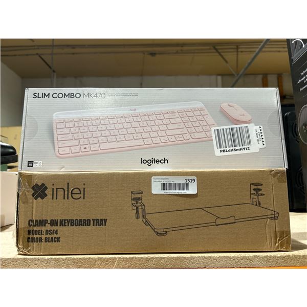 Lot of Logitech Slim Combo MK470 Keyboard and Inlei Clamp-On Keyboard Tray Set
