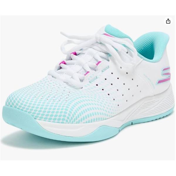 Skechers Women’s Viper Court Reload Pickleball Shoes, Size 8.5, White/Turquoise/Pink