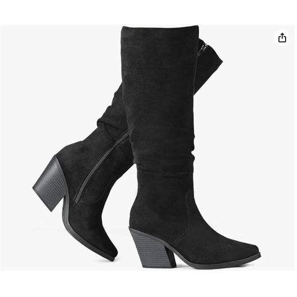 Putu Women’s Knee High Zipper Tall Boots, Black, Size 6