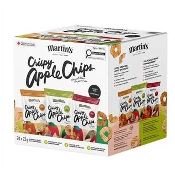 Martins Crispy Apple Chips Assorted Flavors Set Aprox 24 -22g bags