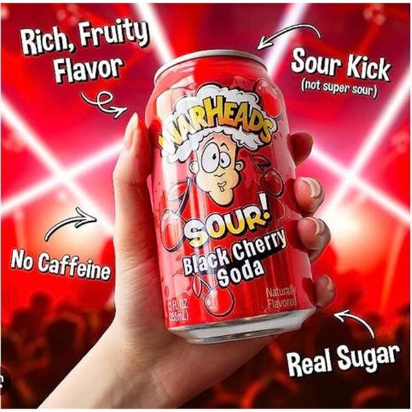 Warheads Sour Black Cherry Soda 12 x 355mL