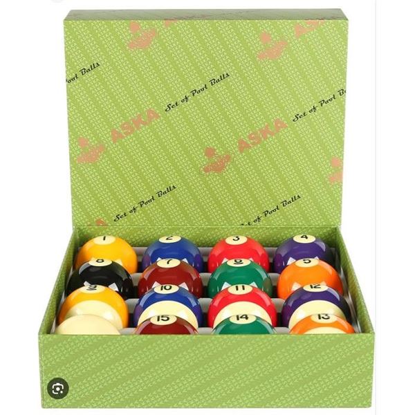 Aska Set of Pool Balls with Numbers: Complete Set of 15 + Cue Ball