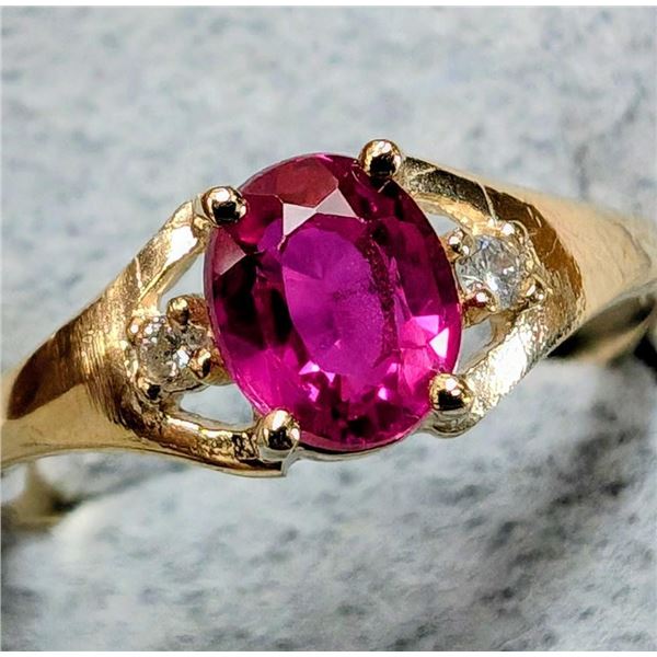 $1170, 10K(1.61g), LAB RUBY  (0.95ct), DIA (0.04ct)RING, size 7, appraised value $1170