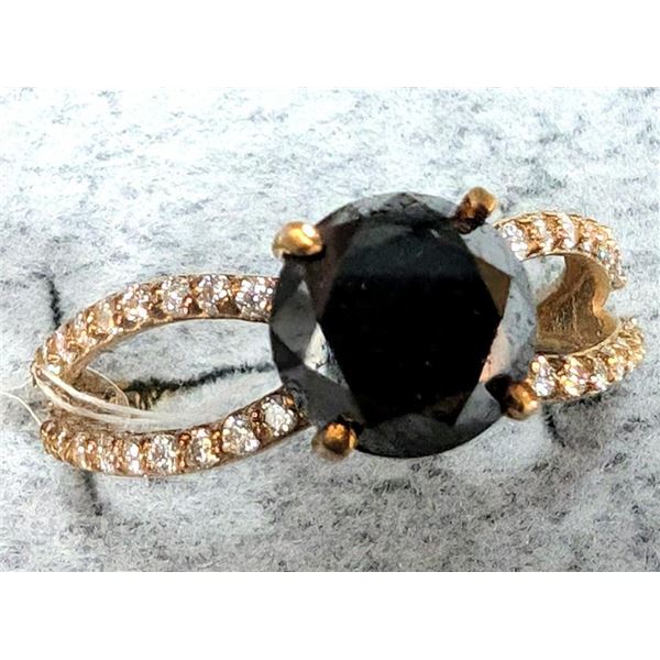 $2940, 10K(2.02g), BLACK DIAMOND (2ct), MOISSANITE (0.2ct)RING, size 6.75, appraised value $2940