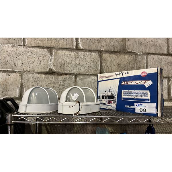 PAIR OF EXTERIOR WALL MOUNTING LIGHTS & RIGID INDUSTRIES M-SERIES MARINE LIGHT