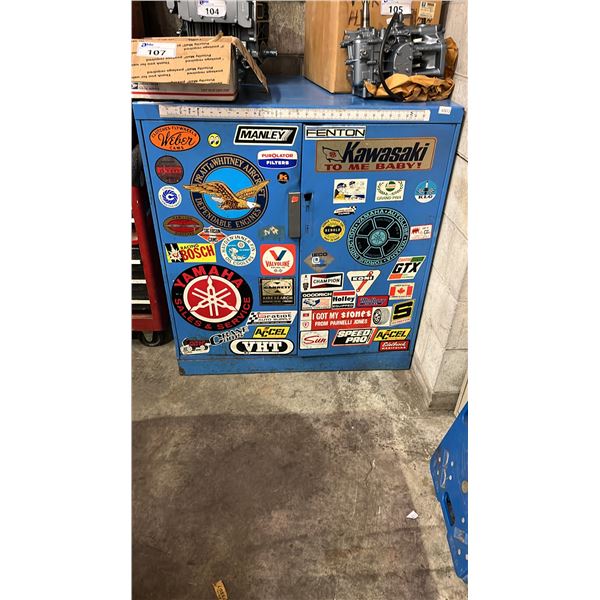BLUE METAL SHOP STORAGE CABINET APPROX 38.5" W X 28.5" D X 41.5" H