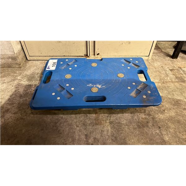 BLUE PLASTIC MOVING DOLLY *ONE WHEEL NEEDS REPAIR*