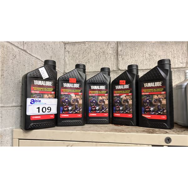 5- 1L BOTTLES OF YAMALUBE 2S ALL PURPOSE 2 STROKE OIL