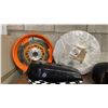 Image 2 : 3 ASSORTED MOTORCYCLE FUEL TANKS & 2 RIM AND BRAKE DISC ROTOR ASSEMBLY'S