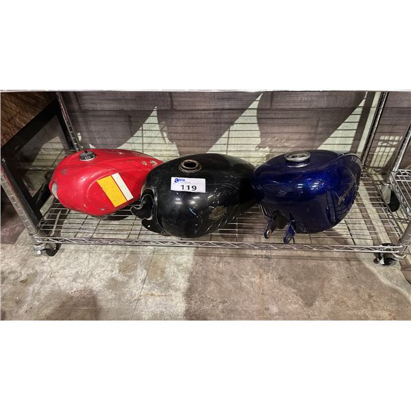3 ASSORTED MOTORCYCLE FUEL TANKS