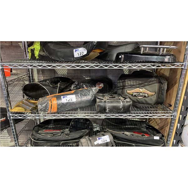 ASSORTED MOTORCYCLE BAGS, COVER & SET OF GRIPS