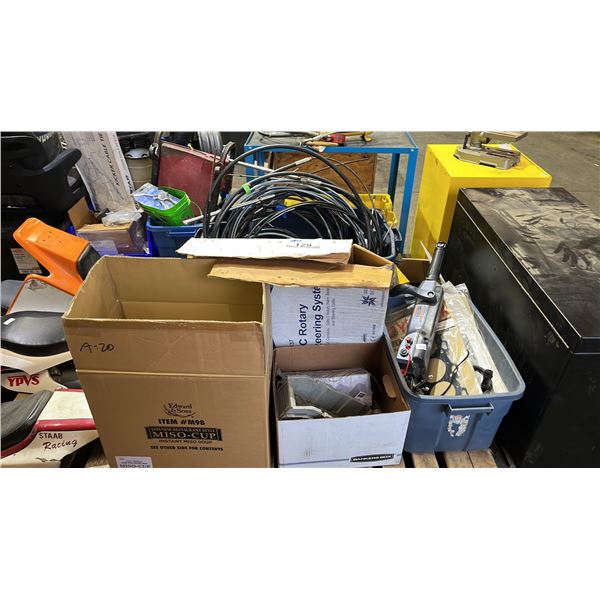 PALLET OF OUTBOARD TILLER ARMS & ASSORTED PARTS