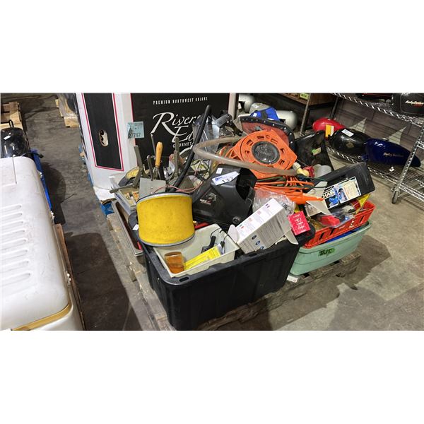 PALLET OF ASSORTED SHOP ITEMS, PARTS, TOOLS & MORE