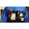 Image 2 : BIN OF ASSORTED CABLES, SPOOL OF STEEL STRAPPING & 2 METAL PIECES