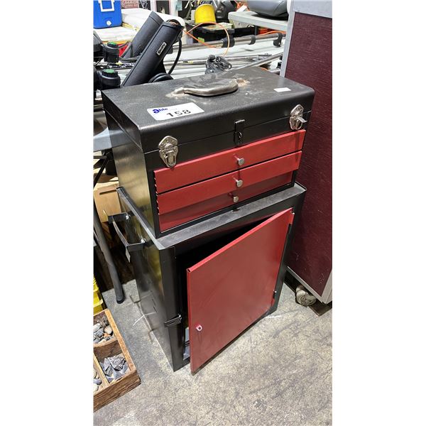 SMALL BLACK/RED METAL TOOL STORAGE CABINET APPROX 18" W X 11" D X 33" H