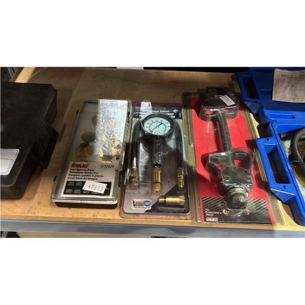 COMPRESSION TESTER, 9 PC ROUTER BASE TEMPLATE GUIDE SET & COIL SPRING COMPRESSOR