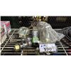 Image 3 : SHELF OF ASSORTED TRAILER HITCHES, 12V AIR COMPRESSOR, JUMPER CABLES & REAR LOWERING BLOCK KITS