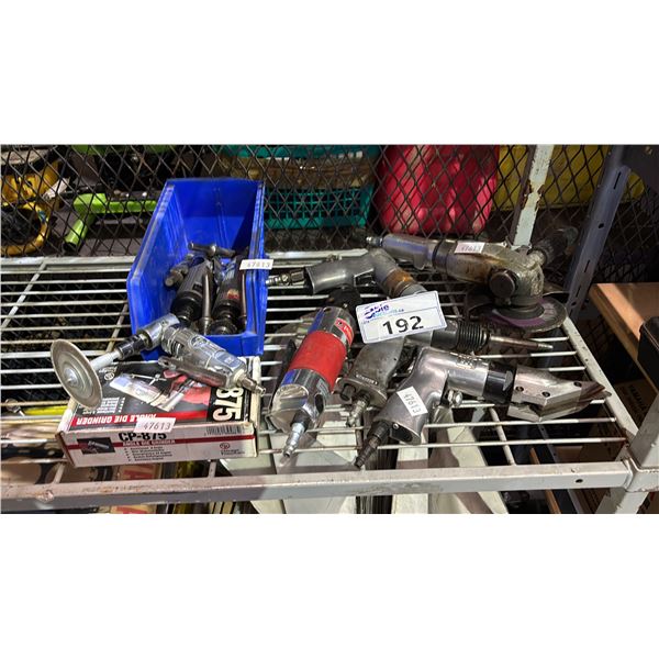 LOT OF ASSORTED PNEUMATIC TOOLS INCLUDING GRINDER, AIR SHEAR, HAMMER/CHISEL, DRILL, ANGLE DIE